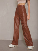 Caramel High Waist Wide Leg Leather Pants